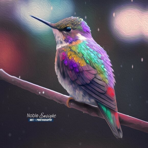 Hummingbird‎ x Cyberpunk Fantasy Wall Art Watercolor Oil Painting Print - Picture 1 of 5
